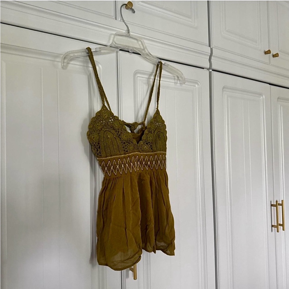 Olive Crochet Lace Babydoll Cami Top